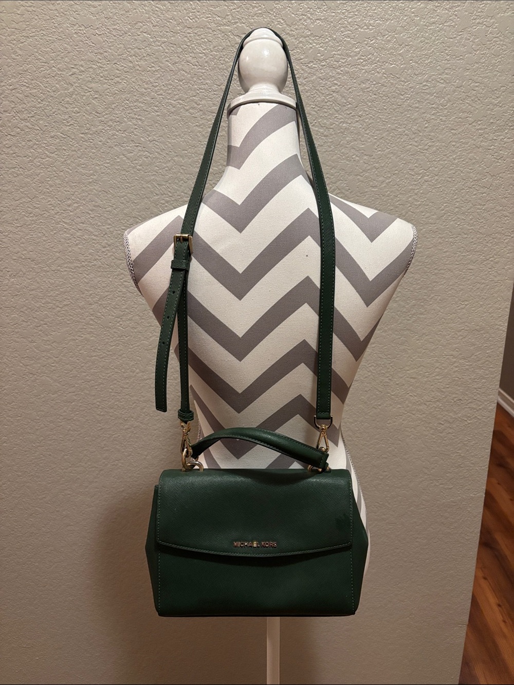 Michael Kors Forest Green Leather Satchel with Top Handle